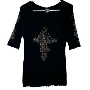 Freedom a New Generation Women's Ribbed Short Sleeve Shirt with Rhinestones XL